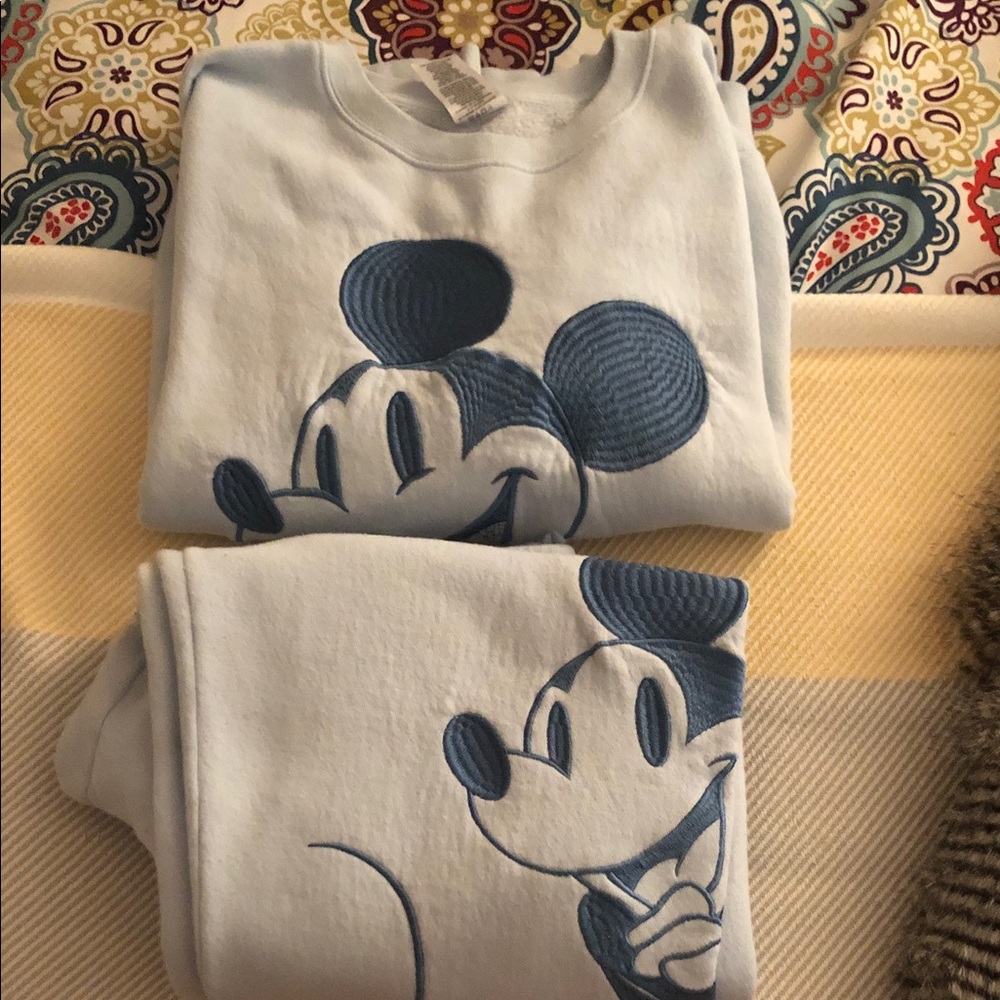 Disney Mickey Mouse Adult Sweatshirt- Light Blue, XXL Top , XL Pants